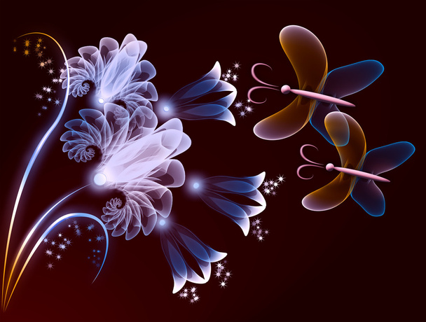 Transparent flowers and butterfly - Fotoğraf, Görsel