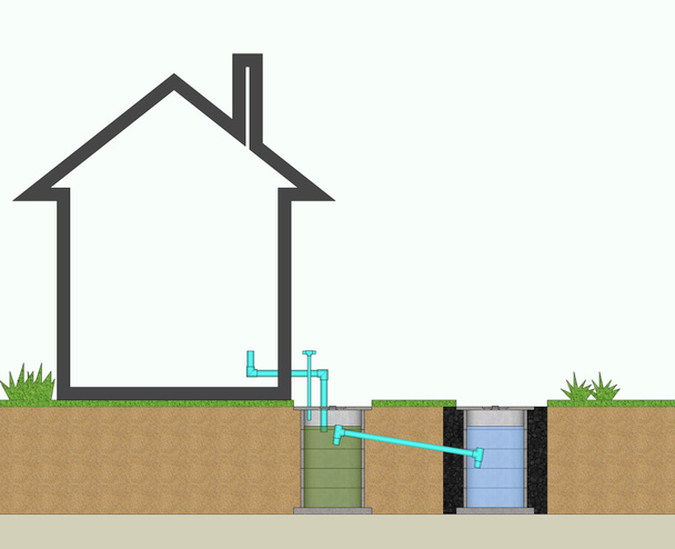 Sistema de tratamiento de aguas residuales residente de ilustración 3D
 - Foto, Imagen