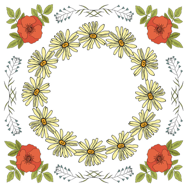 A card with flower wreath. - Vektor, kép
