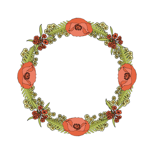 A card with flower wreath. - Vektör, Görsel