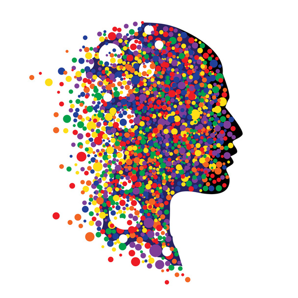 Testa umana isolata su bianco. Illustrazione astratta vettoriale del viso con cerchi colorati
 - Vettoriali, immagini