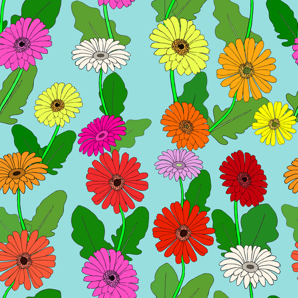 Seamless pattern with hand-drawn gerberas - Vector, Image