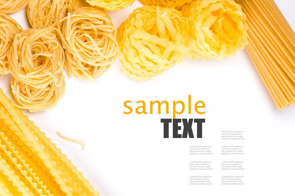 Different pasta and noodle on white background - Foto, afbeelding