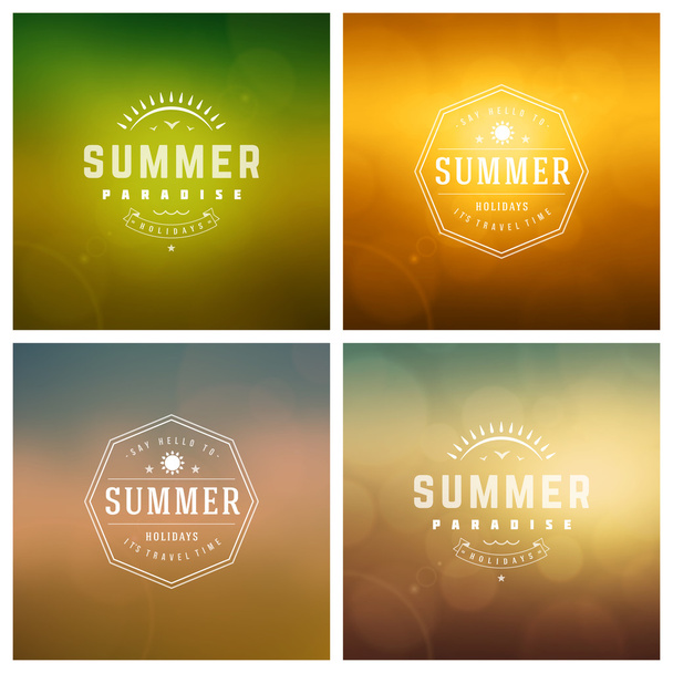 Summer Holidays Vector Retro Typography Set messages and Illustrations for Greeting Cards - ベクター画像