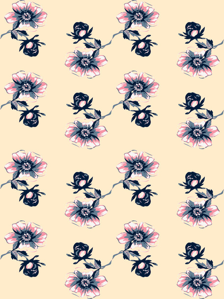 Wallpaper seamless floral vintage grunge background. Branch with roses flower - Vector, Image