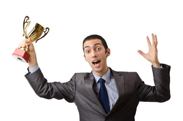 Arany kupával jutalmazott férfi - Fotó, kép