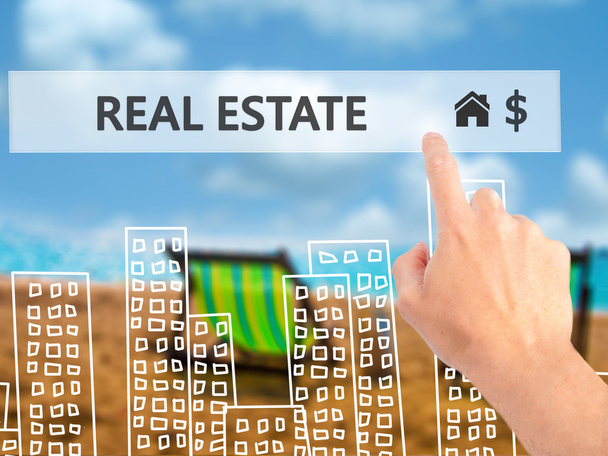 Real estate agent pressing button on virtual screen. - Photo, Image
