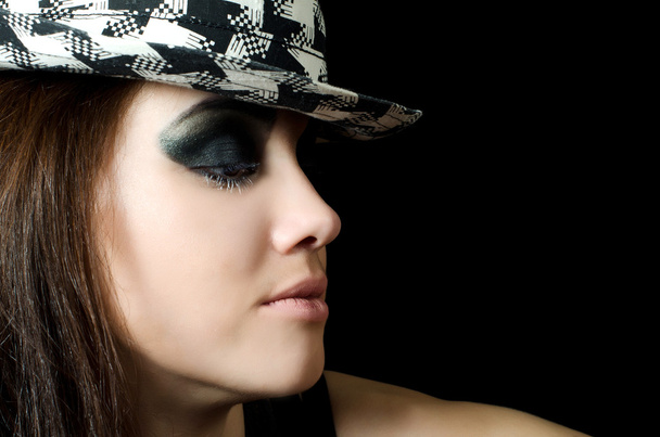 Portrait of the beautiful girl in a hat - grunge style - Фото, изображение