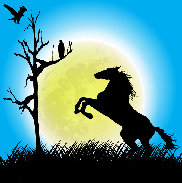 векторная иллюстрация лошади и луны
 - Вектор,изображение