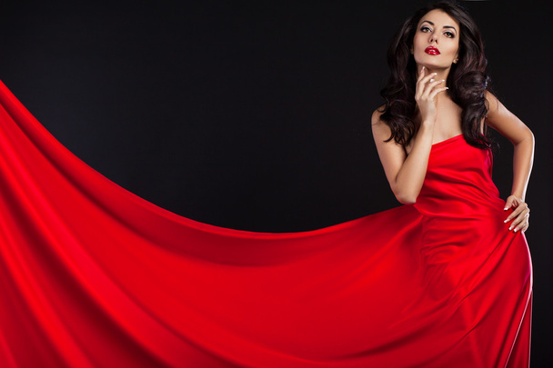 Beautiful fashionable woman in red dress - Valokuva, kuva
