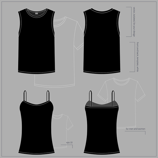 Black shirts in front and back views - Vector, imagen