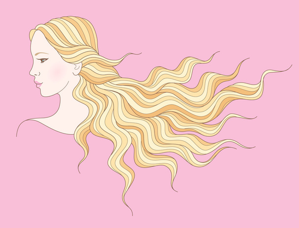 young girl with long wavy hair - Vector, Imagen