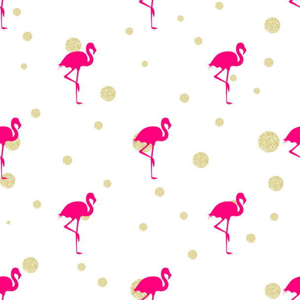 Pembe flamingo ve altın parıltı - Vektör, Görsel