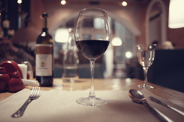 Wine glasses on table in restaurant - Photo, Image