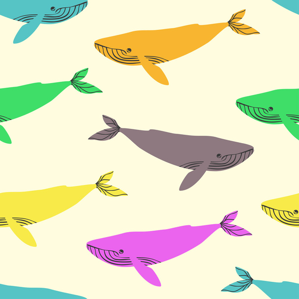 Seamless pattern with blue whales. - Vector, imagen
