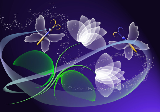 Flores transparentes e borboleta
 - Foto, Imagem
