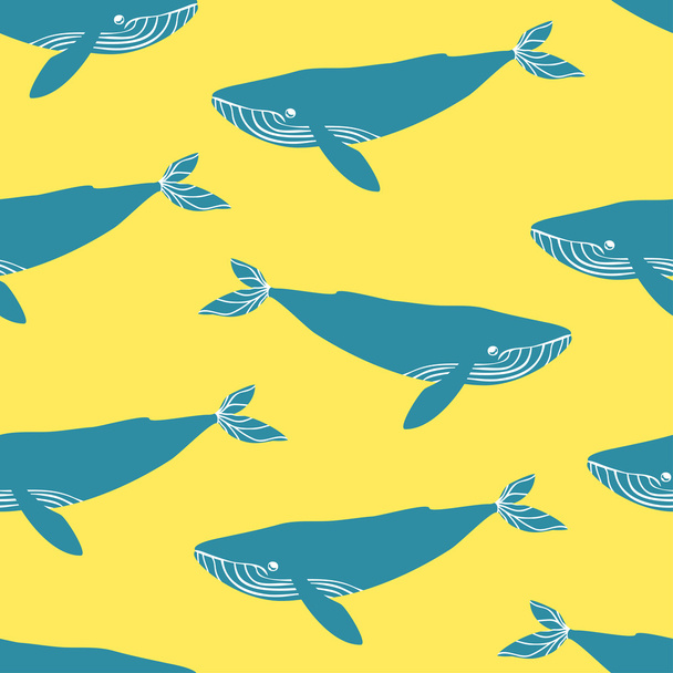 Seamless pattern with blue whales. Vector illustration. - Vector, Image