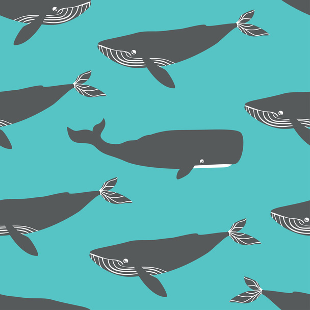 Seamless pattern with blue whales. - Vektör, Görsel