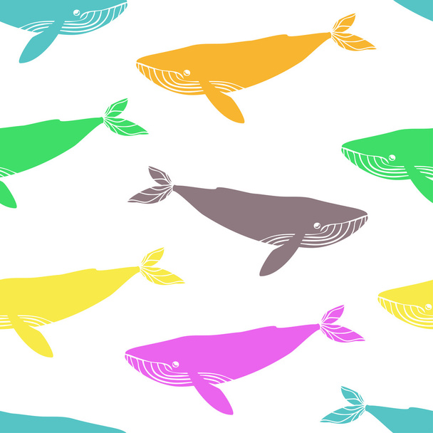 Seamless pattern with blue whales. - Vector, imagen