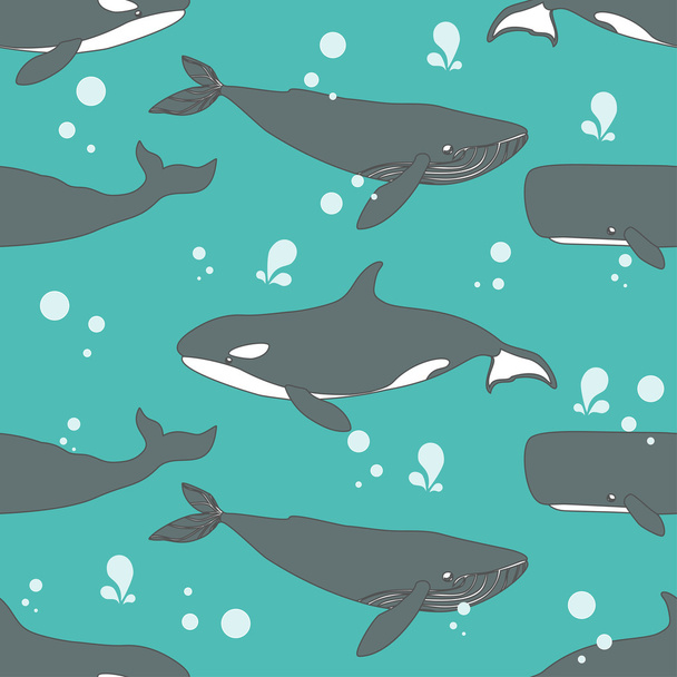 Seamless pattern with cute whales. - Vector, Image