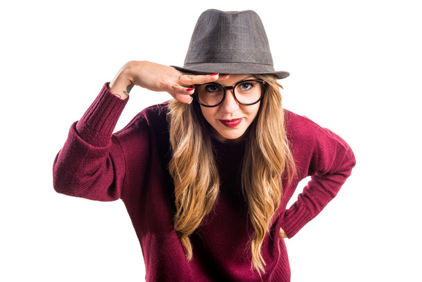 Hipster young girl showing something - Photo, Image