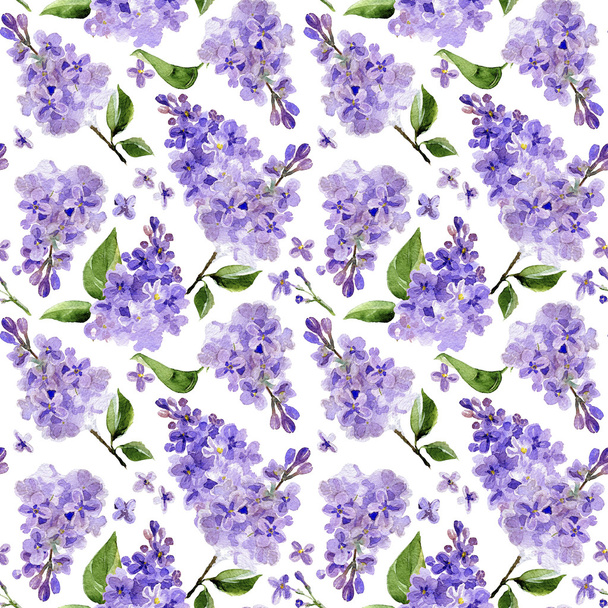 Seamless pattern. Watercolor lilac flowers on white background.  - Valokuva, kuva