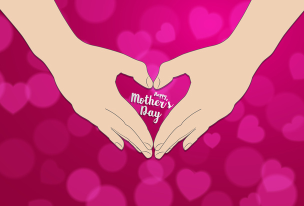 The hand make heart shape Happy Mothers's Day typographical  - Vector, Image