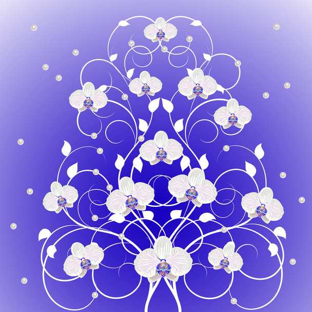 Decorative tree with orchid flowers - Vector, imagen