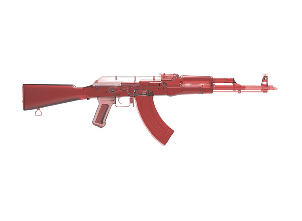 AKM útočná puška 3D ilustrace barevně. kovové části. průhledné těleso. obrysy čar. Vojenská barva. na bílém pozadí - Fotografie, Obrázek