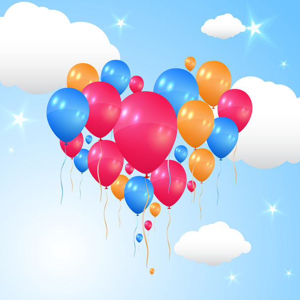 Balloons forming a heart flying in the air - Vector, Image