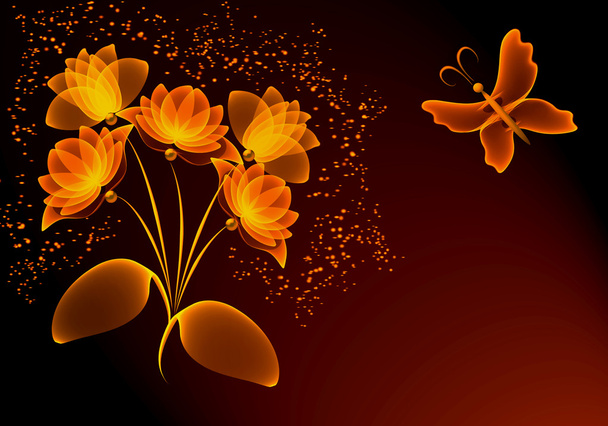 Transparent flowers and butterfly - Zdjęcie, obraz