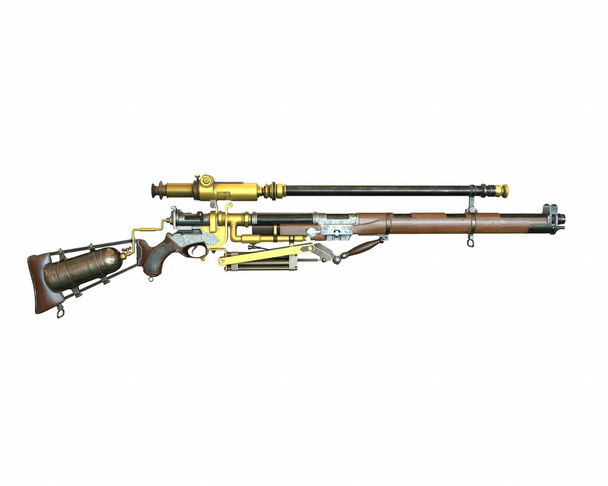 Steampunk Gewehr Teile Konzept 3D Illustration - Foto, Bild