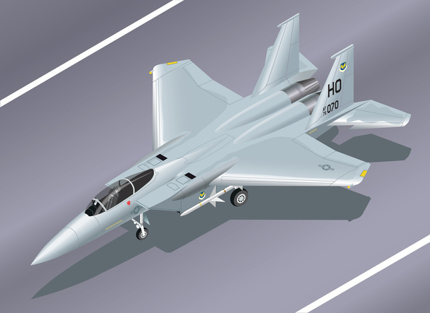 Detailed Isometric Vector Illustration of an F-15 Eagle Jet Fighter on the Ground - Vector, Image