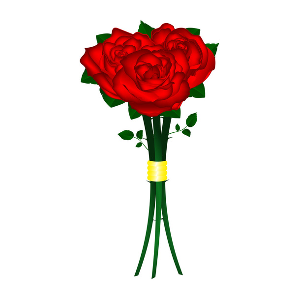 白い背景に赤いバラの花束 - ベクター画像