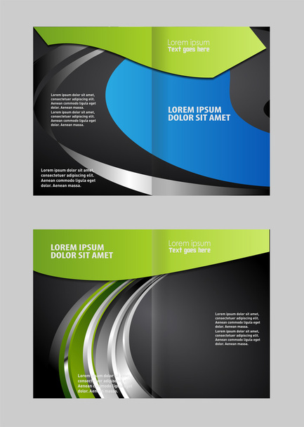 Vector empty bi-fold brochure print template design with blue elements - Vector, Image