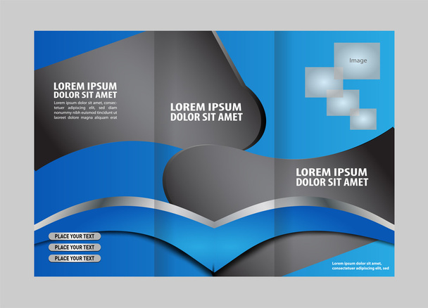 Vector empty trifold brochure template design with blue and gray elements - Vector, Image