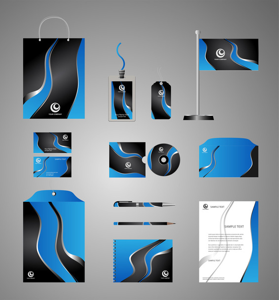 デジタル要素を持つ青いコーポレートアイデンティティ テンプレート - ベクター画像