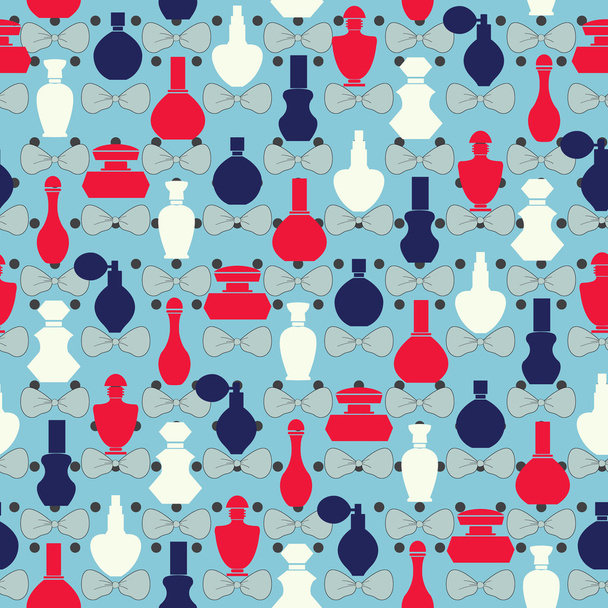 pattern of bows and perfume bottles  - Вектор,изображение
