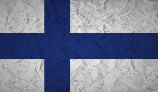 Flag of Finland with the effect of crumpled paper and grunge - Vector, Image