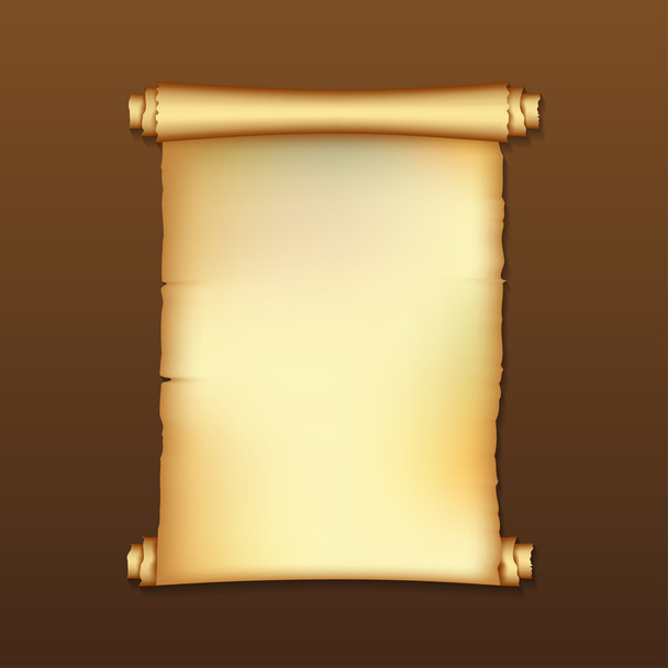 Ancient scroll on brown background with shadow - Vector, Image