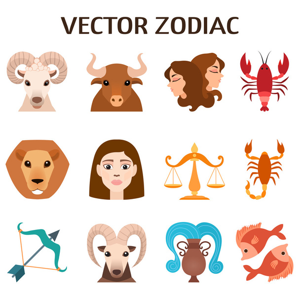 Zodiac signs colorful silhouettes horoscope astrology set vector illustration. - Vektör, Görsel