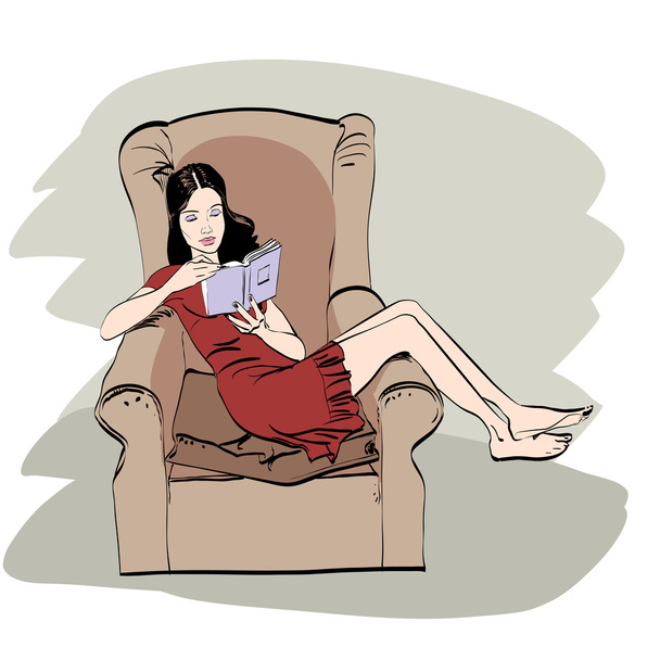 girl at home reading a book - Wektor, obraz