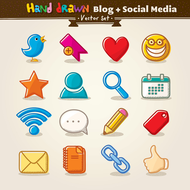 Vector Hand Draw Blog y conjunto de iconos de redes sociales
 - Vector, imagen