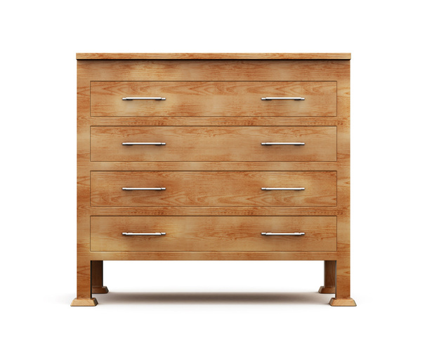 Simple wooden chest of drawers isolated on white background. 3d - Photo, Image