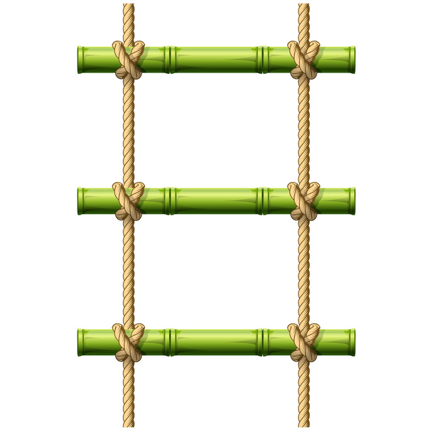 Bamboo rope ladder - crossbeams connected with knots - Вектор,изображение