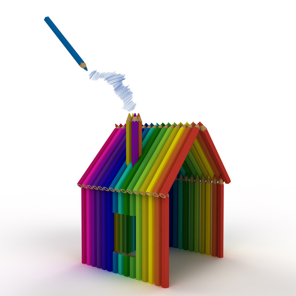 A logo of house of colored pencils for education - Photo, Image