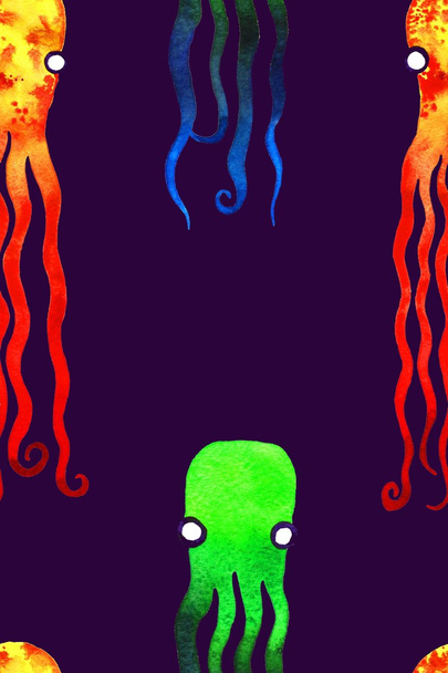 Aquarel twee octopus patroon - Foto, afbeelding
