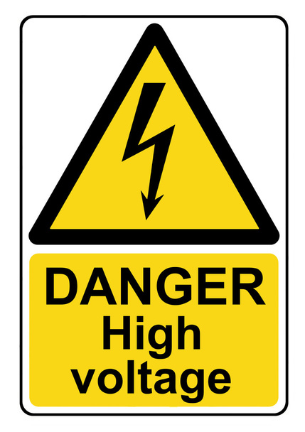 Danger high voltage yellow warning sign - Photo, Image