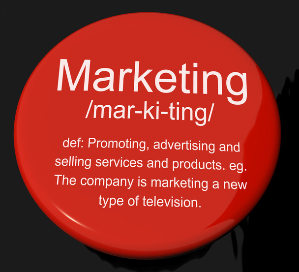 Botón de definición de marketing que muestra ventas de promoción y anuncios
 - Foto, imagen