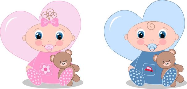 Newborn baby boy and baby girl - Vettoriali, immagini